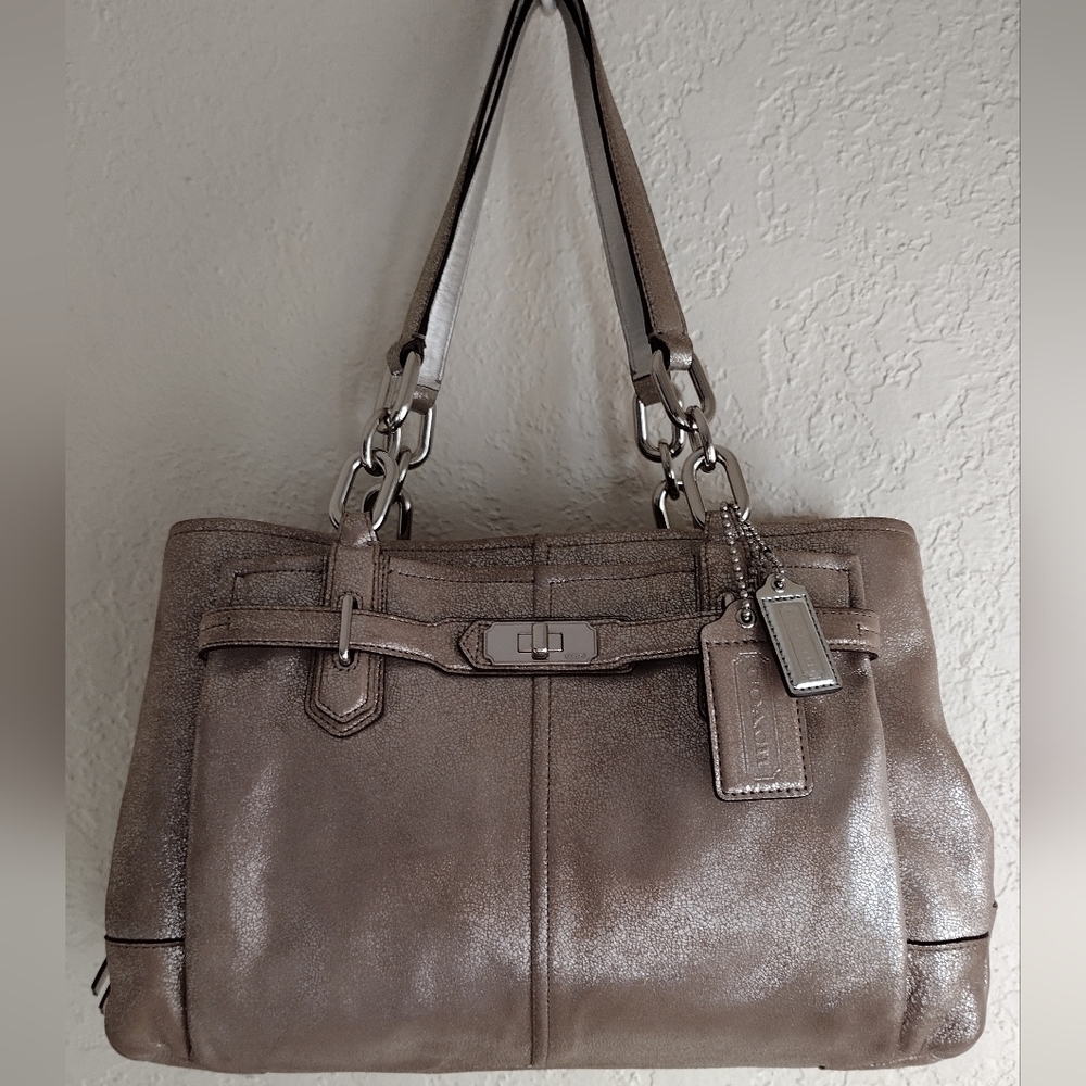 Coach Metallic Champagne & Silver Leather Chelsea Jayden Carryall Shoulder Bag